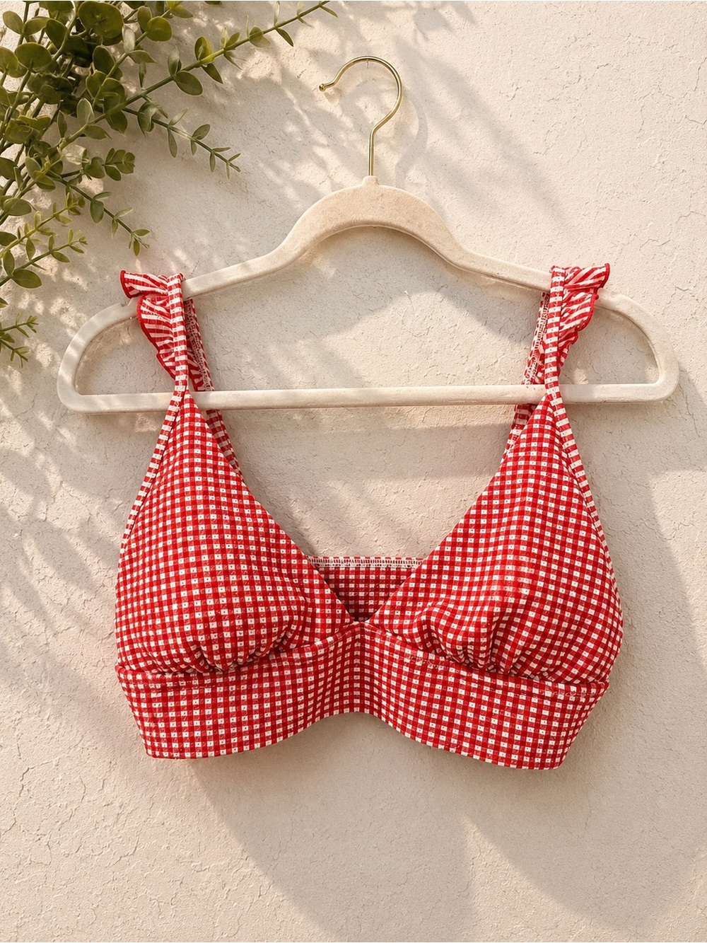 aerie Red and White Gingham bikini top 8